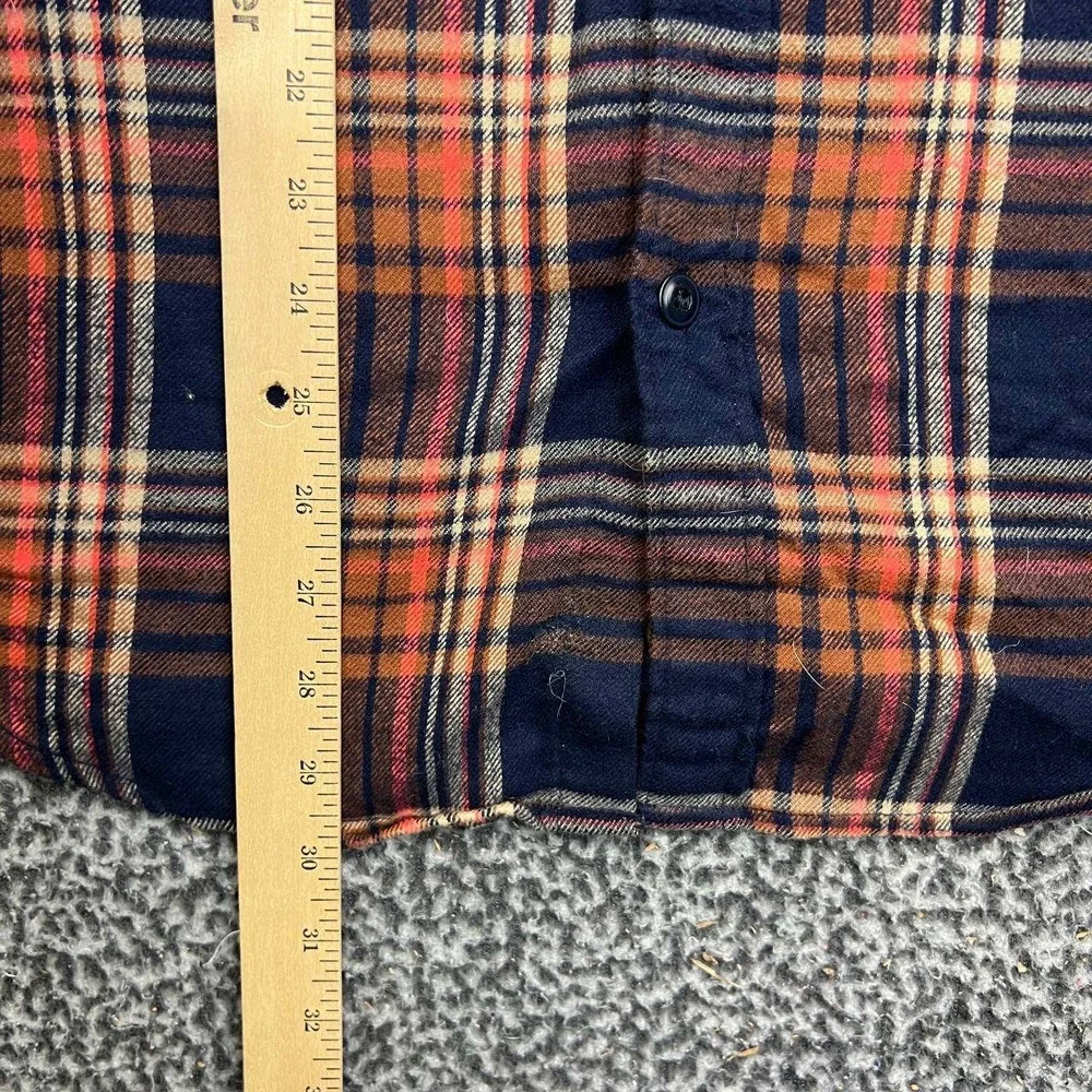 J. Crew Button Up Shirt Men Slim Fit Flannel Medium Orange Blue Plaid Cotton